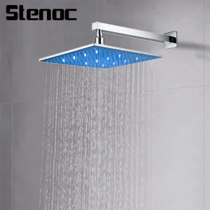 Stenoc pomme de douche fixe 12 pouces lumière LED grande pomme de douche chromée pomme de douche robinet de salle de bain robinet pulvérisateur carré en acier inoxydable