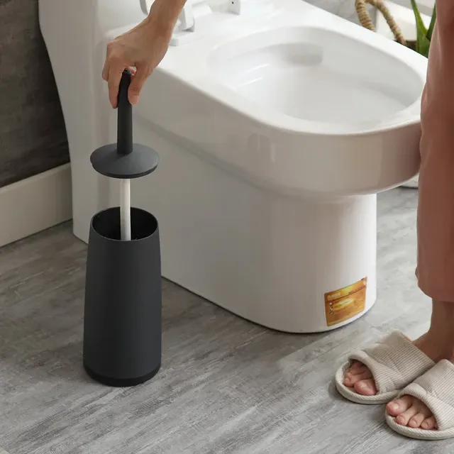 Brosse toilette moderne support couvercle noir plastique… – vue 4