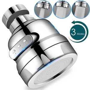 360 °   Adaptateur de robinet de cuisine pivotant, 3 Modes réglables, filtre de pulvérisation, diffuseur, buse d&rsquo;économie d&rsquo;eau, connecteur de robinet de bain