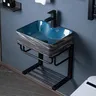 Lavabo mural céramique bleu émaillé rectangulaire coins… – vue 3