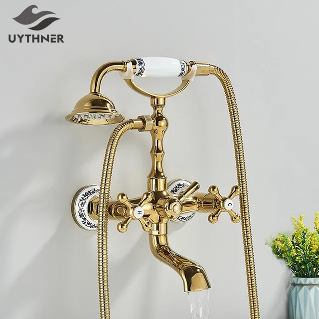 Robinet mitigeur de baignoire noir doré de luxe