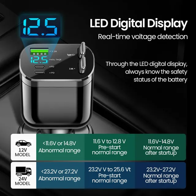 Elough chargeur de voiture rétractable 5 en 1 chargeur… – vue 2