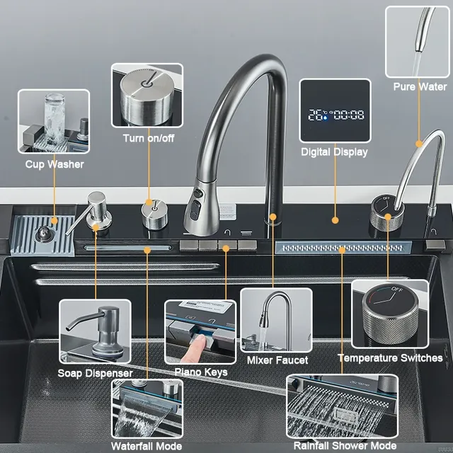 Évier de cuisine en acier inoxydable avec robinet – vue 6