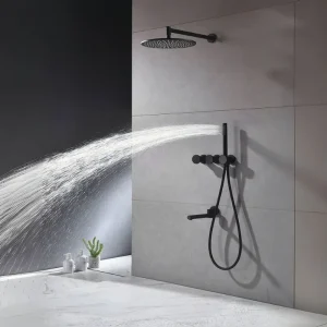Système de douche dissimulé en cuivre noir de luxe, salle de bain d’ingénierie d’hôtel intégrée, ensemble de douche pré-intégré Système de douche dissimulé en cuivre noir de luxe, salle de bain d’ingénierie d’hôtel intégrée, ensemble de douche pré-intégré