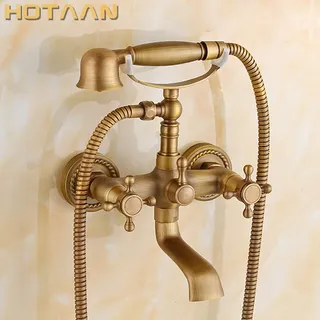 Robinet baignoire mural double commande poignées croisillon laiton…