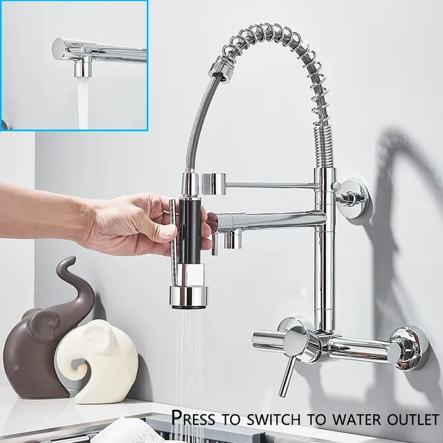 Robinet de cuisine à ressort mural chromé – vue 2