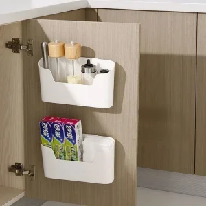 Support de rangement adhésif mural de cuisine, boîte de rangement multifonctionnelle pour porte d’armoire sous évier, étagère à tiroir, organisateur de salle de bains Support de rangement adhésif mural de cuisine, boîte de rangement multifonctionnelle pour porte d’armoire sous évier, étagère à tiroir, organisateur de salle de bains