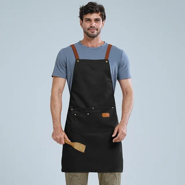 Tablier cuisine imperméable toile polyester noire genou…