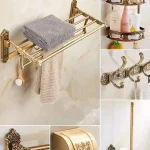 Accessoires de salle de bains sculptés en Bronze Antique, matériel de bain en aluminium, étagère de salle de bains, porte-serviettes, porte-papier, porte-brosse de toilette