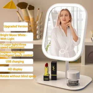 Miroir de maquillage Intelligent LED lumineux avec lumière pour femmes, coiffeuse de chambre à coucher, miroir de remplissage de bureau, luminosité réglable Miroir de maquillage Intelligent LED lumineux avec lumière pour femmes, coiffeuse de chambre à coucher, miroir de remplissage de bureau, luminosité réglable