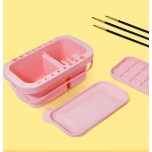 Bassin de pinceaux à peinture multi-usage avec porte-pinceaux, lave-linge, plateaux, boîte de palette-tasse de nettoyage d&rsquo;artiste pour peinture à l&rsquo;huile aquarelle avec couvercle
