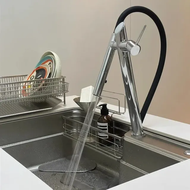 Robinet d'évier de salle de bains en laiton noir/Chrome – vue 5