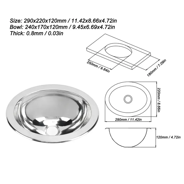 Evier rond inox304 poli miroir encastrable montage bol… – vue 2