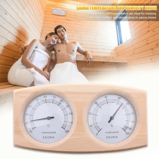 Thermomètre hygromètre sauna bois clair double cadran… – vue 2
