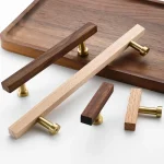 Poignées d&rsquo;armoire en bois de noyer haut de gamme, poignées de tiroir modernes en bois de hêtre, Design de luxe, poignées en bois minimalistes pour garde-robe