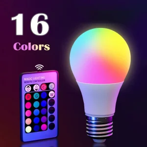 Ampoule LED multicolore RGB, 16 couleurs, 220V, éclairage domestique, intensité variable, 24 touches, télécommande, néon Ampoule LED multicolore RGB, 16 couleurs, 220V, éclairage domestique, intensité variable, 24 touches, télécommande, néon