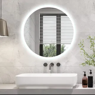Miroir mural rond led lumineux périphérique blanc froid verre argenté…