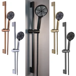 Ensemble de douche en or Rose brillant, accessoires de salle de bains, pomme de douche, curseur mural, pomme de douche réglable, Rail de levage, support coulissant
