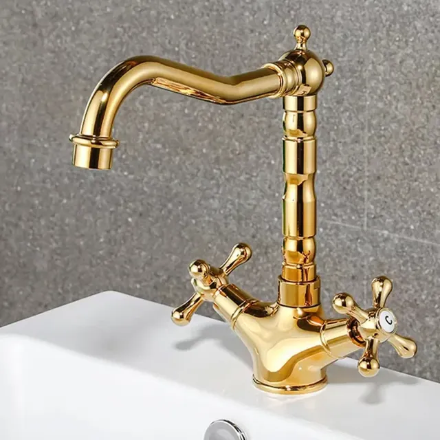 Robinet lavabo laiton doré antique victorien bec haut… – vue 5
