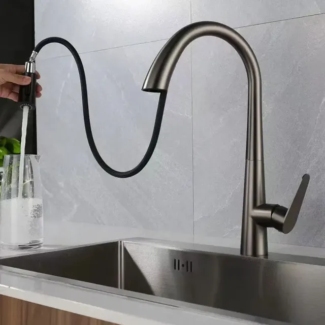 Mitigeur cuisine bec haut cygne inoxydable brossé or… – vue 4