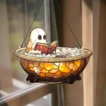 Ornements suspendus en acrylique fantôme d&rsquo;halloween dans la baignoire, décor de livre de lecture fantôme mignon, décorations de fenêtre de salon de chambre à coucher de maison