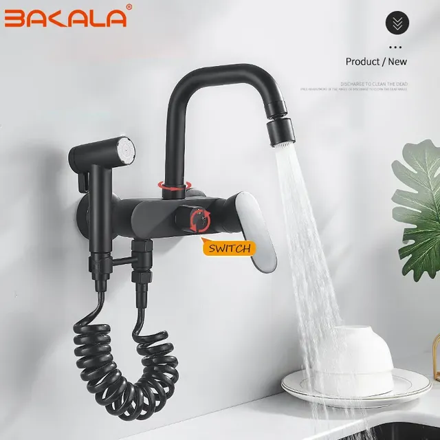 BAKALA robinet de cuisine mural en laiton noir mat – vue 5