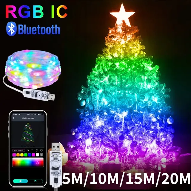 5M/10M/15M/20M RGBIC USB Sting lumière Bluetooth APP…