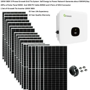 Kit de panneaux solaires pour la maison, onduleur réseau Growatt, grand panneau, invite pour la maison, 10000 W, 5000W, 380V, 3 phases, 220V, 2 MPPT, 500W Kit de panneaux solaires pour la maison, onduleur réseau Growatt, grand panneau, invite pour la maison, 10000 W, 5000W, 380V, 3 phases, 220V, 2 MPPT, 500W