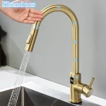 Capteur tactile de robinet d&rsquo;évier de cuisine numérique, acier inoxydable 304, or brossé, Shenducs, chaud et froid, centre commercial