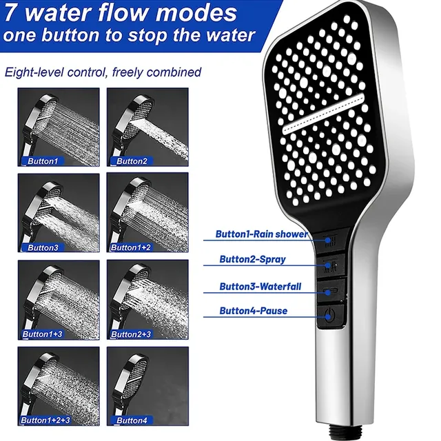 Nouveau SquarBlack pomme de douche réglable 7 modes…
