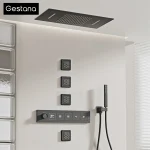 Ensemble de douche thermostatique en laiton noir pour salle de bain, avec affichage numérique LED, design de plafond, mural avec système de douche 4 fonctions