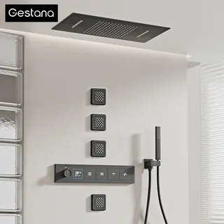 Ensemble de douche thermostatique en laiton noir pour salle de bain