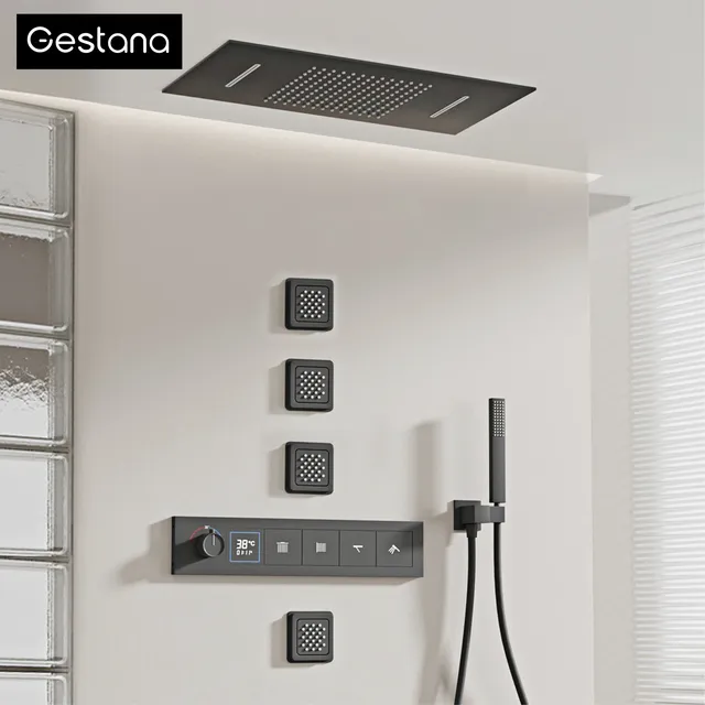 Ensemble de douche thermostatique en laiton noir pour…