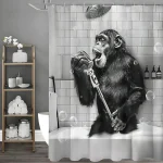 Rideau de douche avec animaux amusants en noir et blanc, singe drôle, rideau de douche décoratif pour salle de bain, rideau de douche étanche