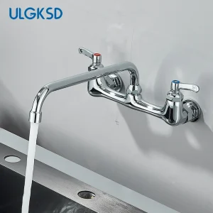 Évier de cuisine chaud et froid en laiton, robinet de centre commercial, grue à bec, poignée unique, montage mural dissimulé, bain