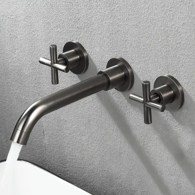 In-Wall Basin Faucet Set 3 hole Gold/Black Gold Brass… – vue 5