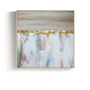 peinture décorative paysage toile imprimée murale moderne salon abstraite contemporaine pastel beige rose sauge vert bleu doré empâtée encadrée