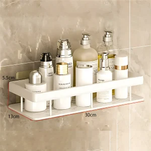 Étagères de salle de bain, organisateurs d&rsquo;accessoires de salle de bain, supports de rangement muraux, étagères métalliques sans trous de poinçonnage