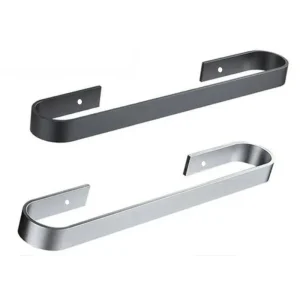 porte serviettes mural autocollant sans perçage aluminium argent brossé minimaliste profil plat extrémités arrondies anticorrosion optimisation espace installation facile