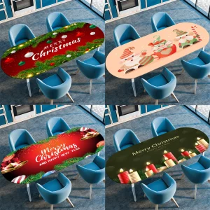 Couverture de Table basse ovale élastique, nappe rustique imprimée de fleurs de noël, nappe de dîner imperméable et résistante à l&rsquo;huile