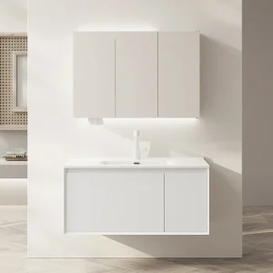 Armoires de salle de bains blanches modernes, lavabo intégré en céramique, armoire à miroir intelligente Simple, vanité de salle de bains avec évier, meubles de salle de bains Armoires de salle de bains blanches modernes, lavabo intégré en céramique, armoire à miroir intelligente Simple, vanité de salle de bains avec évier, meubles de salle de bains