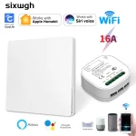 Sixwgh commutateur WIFI intelligent Compatible avec Homekit, Alexa, Google Assistant, commande vocale Siri, interrupteur d&rsquo;éclairage à bouton-poussoir sans fil