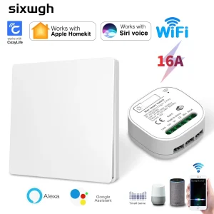 Sixwgh commutateur WIFI intelligent Compatible avec Homekit, Alexa, Google Assistant, commande vocale Siri, interrupteur d’éclairage à bouton-poussoir sans fil Sixwgh commutateur WIFI intelligent Compatible avec Homekit, Alexa, Google Assistant, commande vocale Siri, interrupteur d’éclairage à bouton-poussoir sans fil