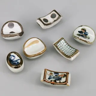 Poignées céramique porcelaine émaillée blanche bordure brune motifs…
