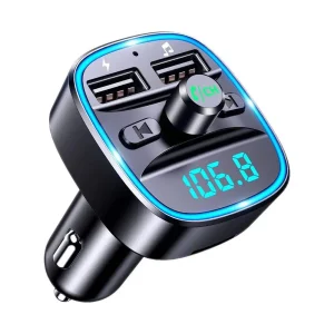 Transmetteur FM à charge rapide Bluetooth 5.0 pour touristes, port USB, appel mains libres, lumière LED bleue, adaptateur de voiture, accessoires de voiture Transmetteur FM à charge rapide Bluetooth 5.0 pour touristes, port USB, appel mains libres, lumière LED bleue, adaptateur de voiture, accessoires de voiture