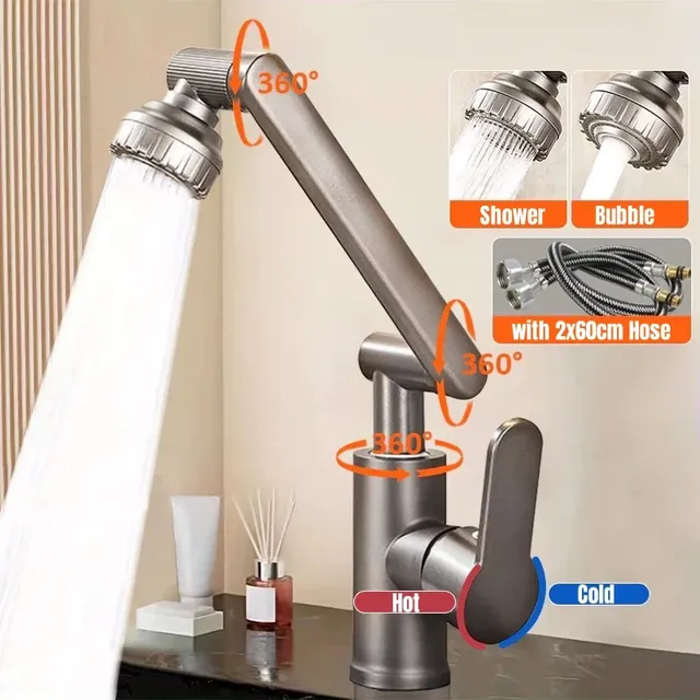 Robinet de lavabo de salle de bain universel avec tuyau… – vue 2