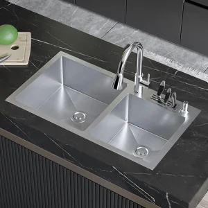 Grand Évier de Cuisine en Acier Inoxydable SUS304, avec Porte-Couteau, Fait à la Main, Précieux, Double Bassin, Accessoires de Fixation