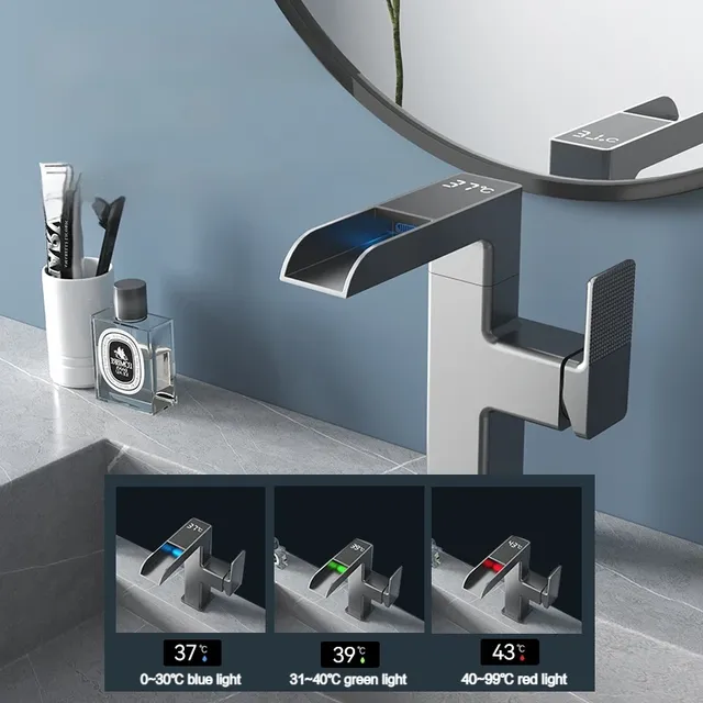 Robinet de lavabo cascade lumière LED température… – vue 3