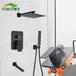 Ensemble de douche à chaud noir avec boîte orange, système de douche dissimulé, cascade de pluie, montage mural, baignoire, centre commercial, 256