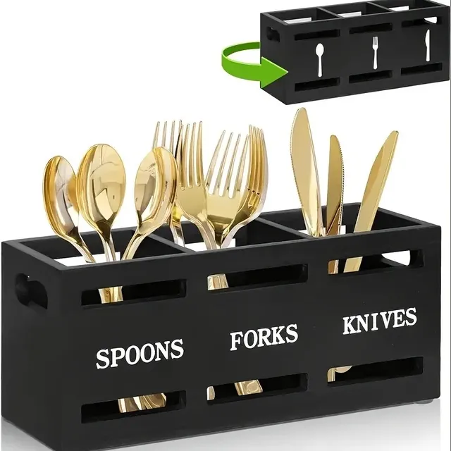 Boîte de rangement de couverts multi-compartiments en bois – vue 4